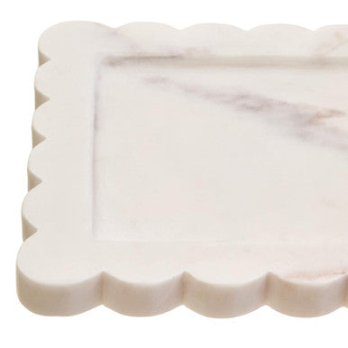 Orsina White Marble Square Tray – Scalloped Edge Small Vanity Organizer