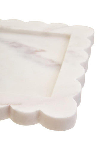 Orsina White Marble Square Tray – Scalloped Edge Small Vanity Organizer