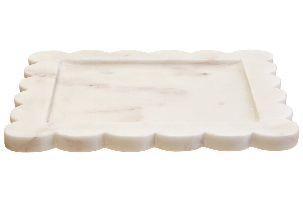 Orsina Savio Large White Marble Square Tray with Scalloped Edges
