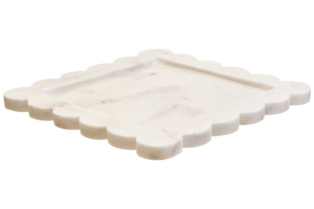 Orsina Savio Large White Marble Square Tray with Scalloped Edges