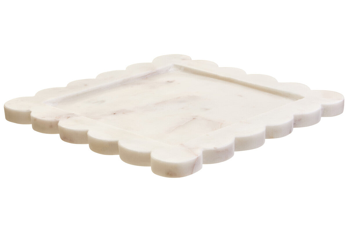 Orsina Savio Large White Marble Square Tray with Scalloped Edges