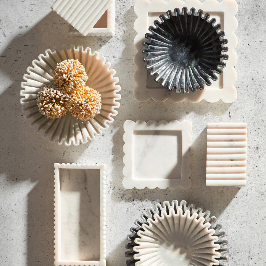 Orsina White Fluted Marble Tray – Rectangular Decorative Stone Tray