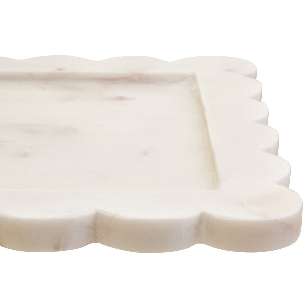 Orsina Savio Large White Marble Square Tray with Scalloped Edges