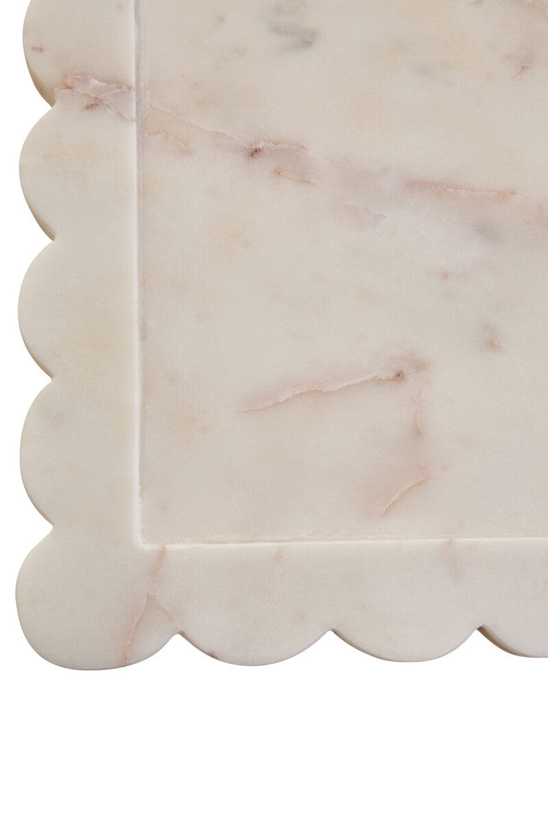 Orsina Savio Large White Marble Square Tray with Scalloped Edges