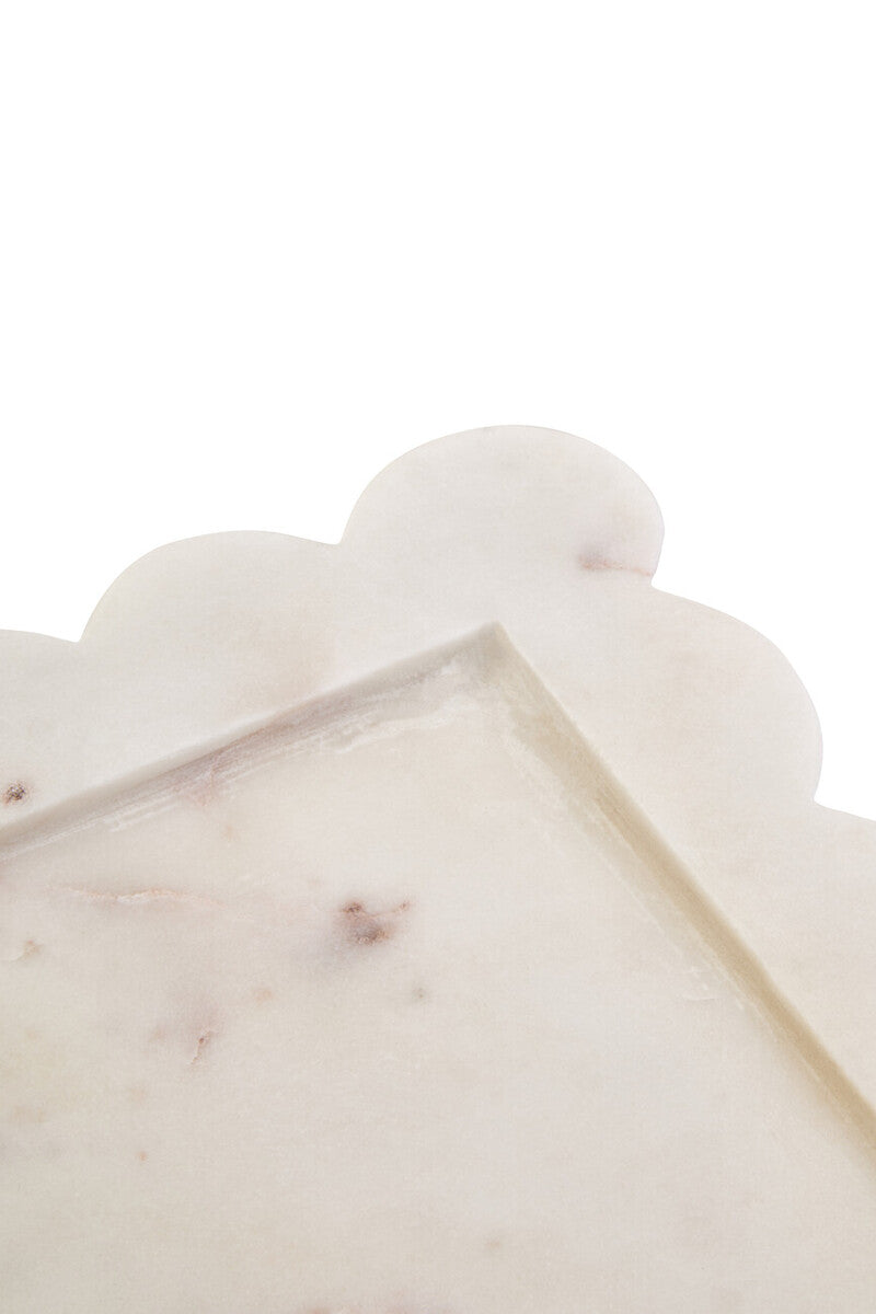 Orsina Savio Large White Marble Square Tray with Scalloped Edges