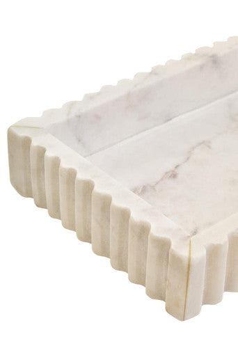 Orsina White Fluted Marble Tray – Rectangular Decorative Stone Tray