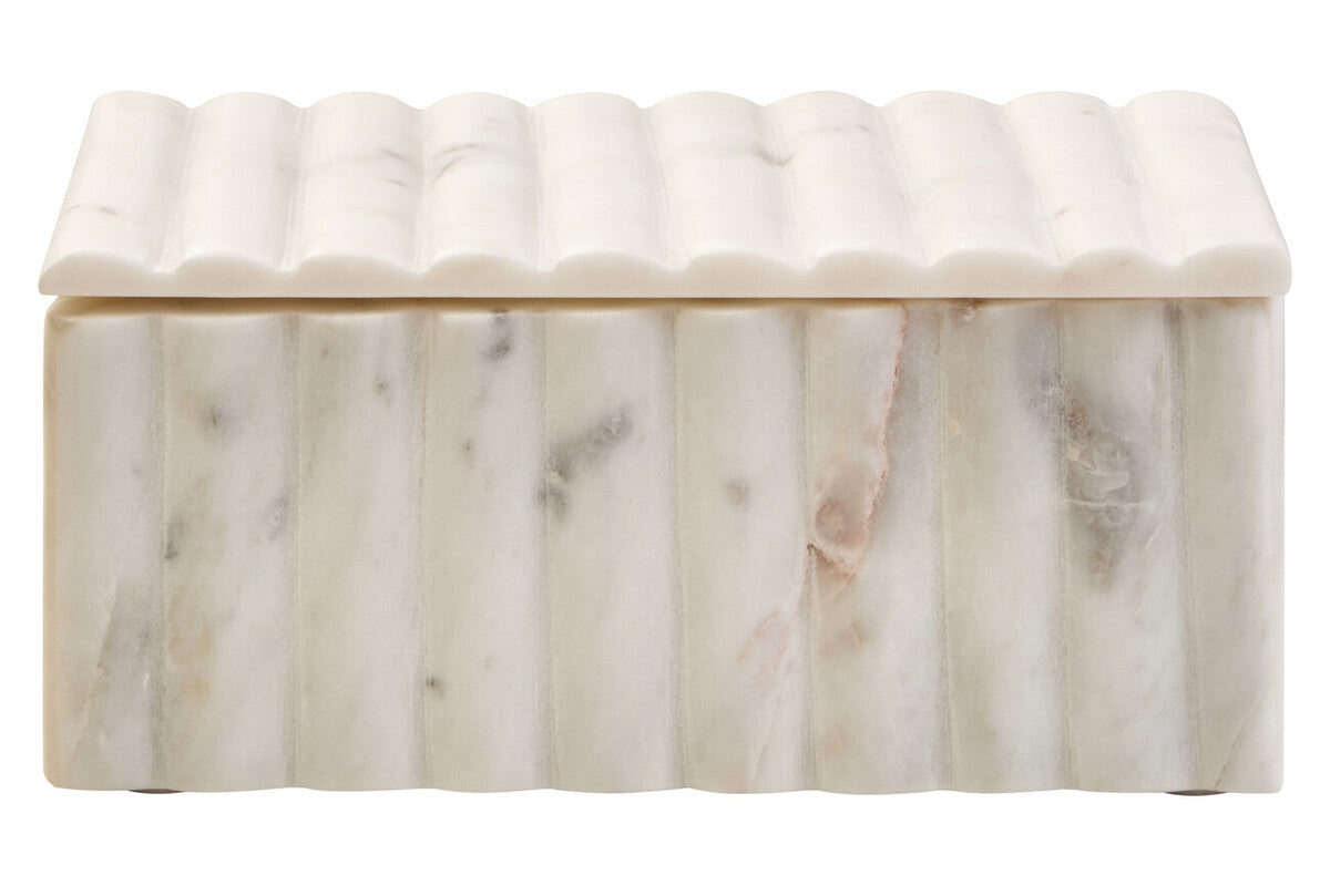 Orsina Savio White Fluted Marble Rectangular Jewelry Storage Box