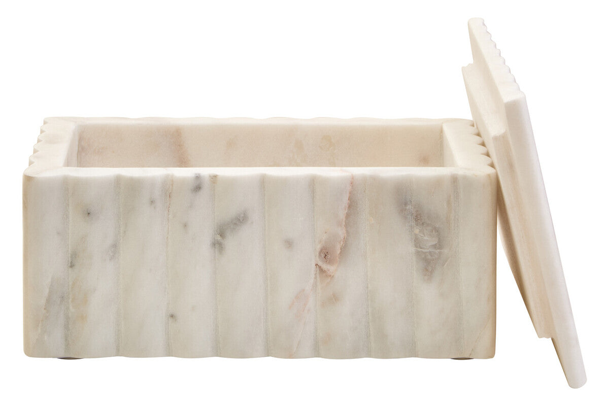 Orsina Savio White Fluted Marble Rectangular Jewelry Storage Box