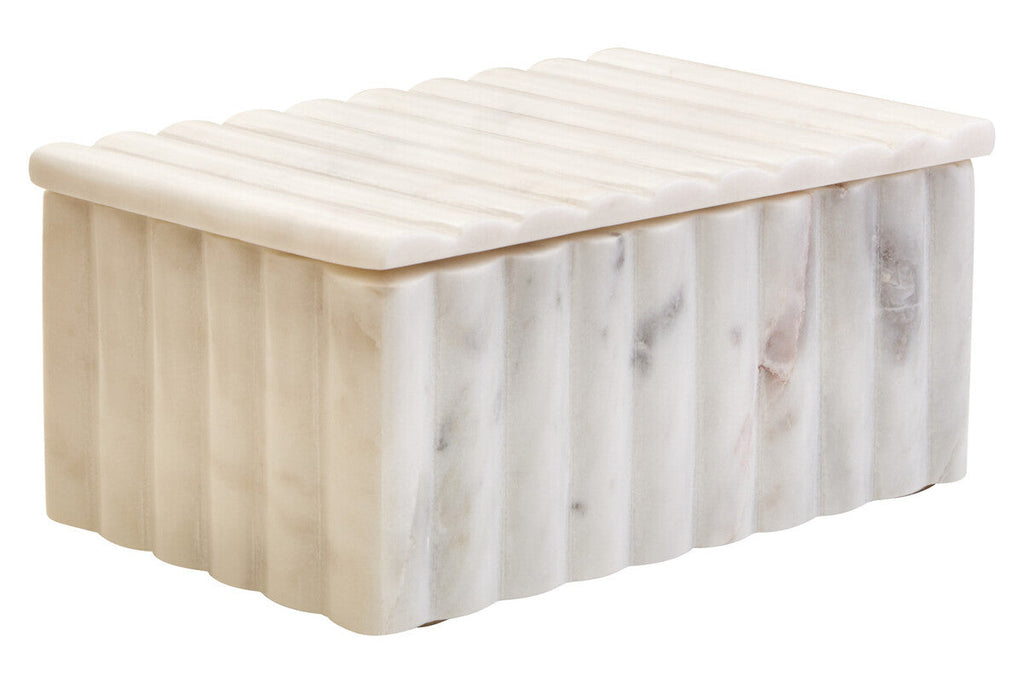 Orsina Savio White Fluted Marble Rectangular Jewelry Storage Box