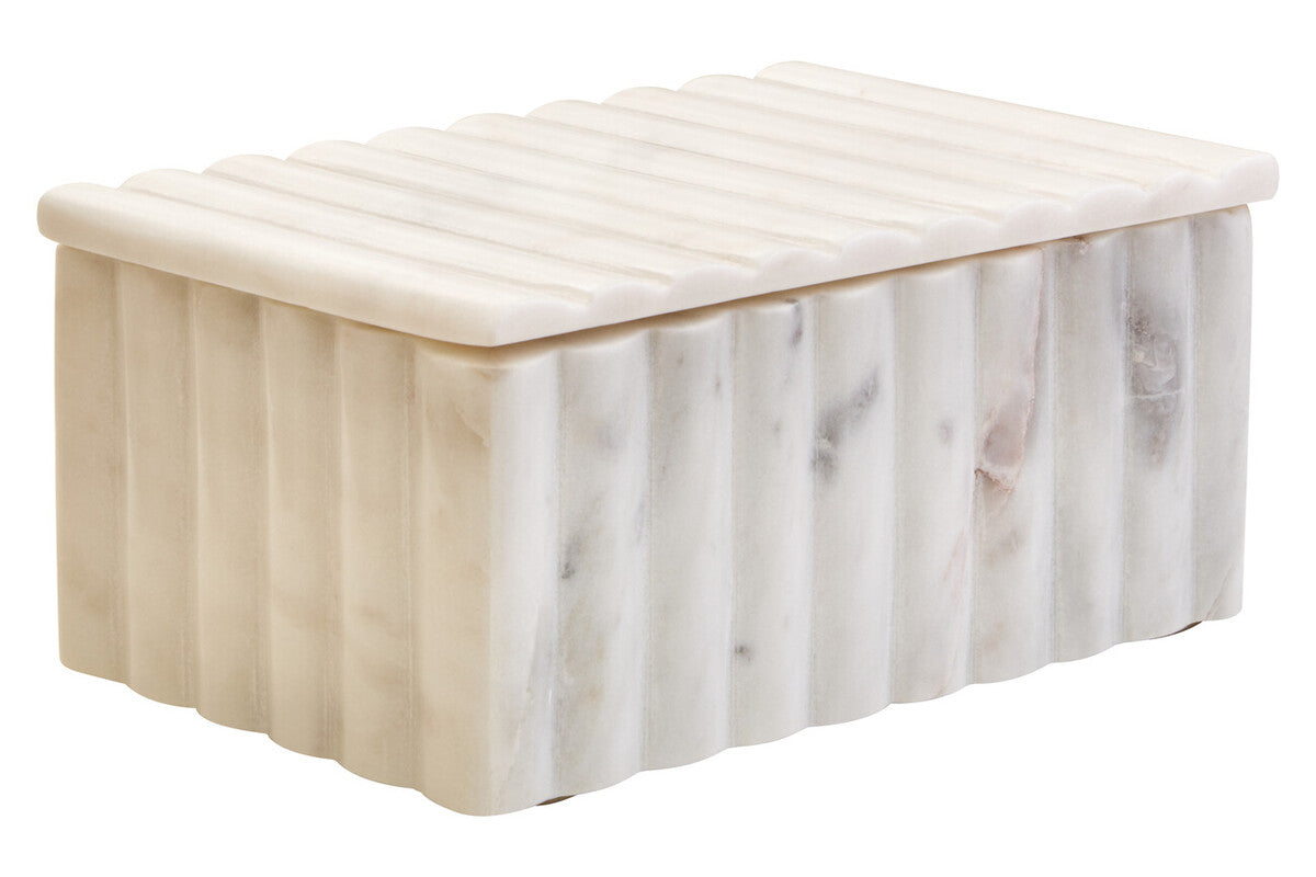 Orsina Savio White Fluted Marble Rectangular Jewelry Storage Box