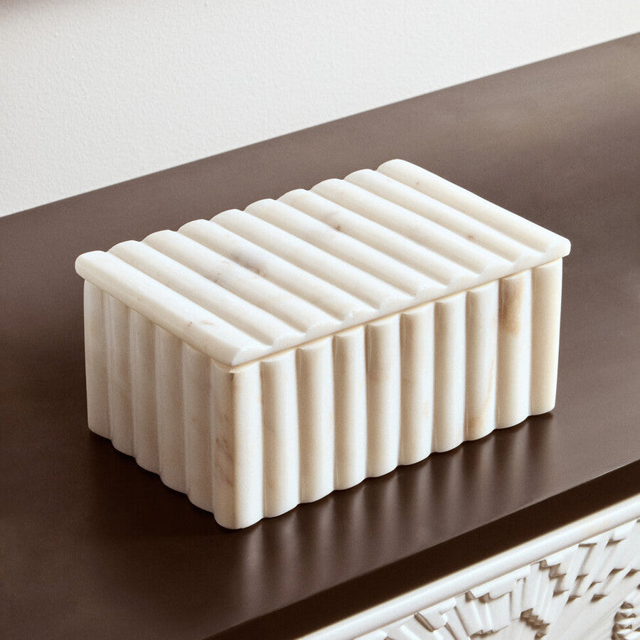 Orsina Savio White Fluted Marble Rectangular Jewelry Storage Box