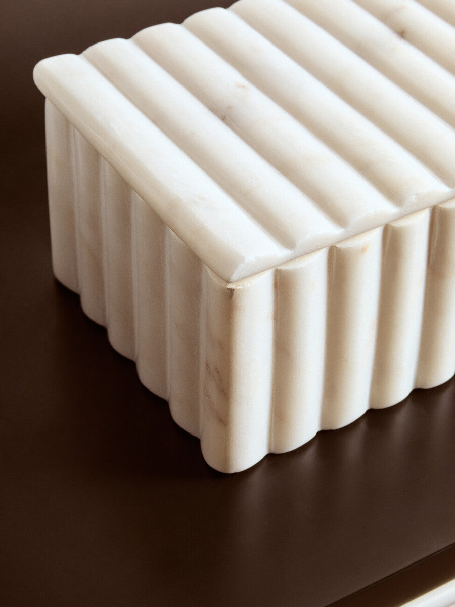 Orsina Savio White Fluted Marble Rectangular Jewelry Storage Box