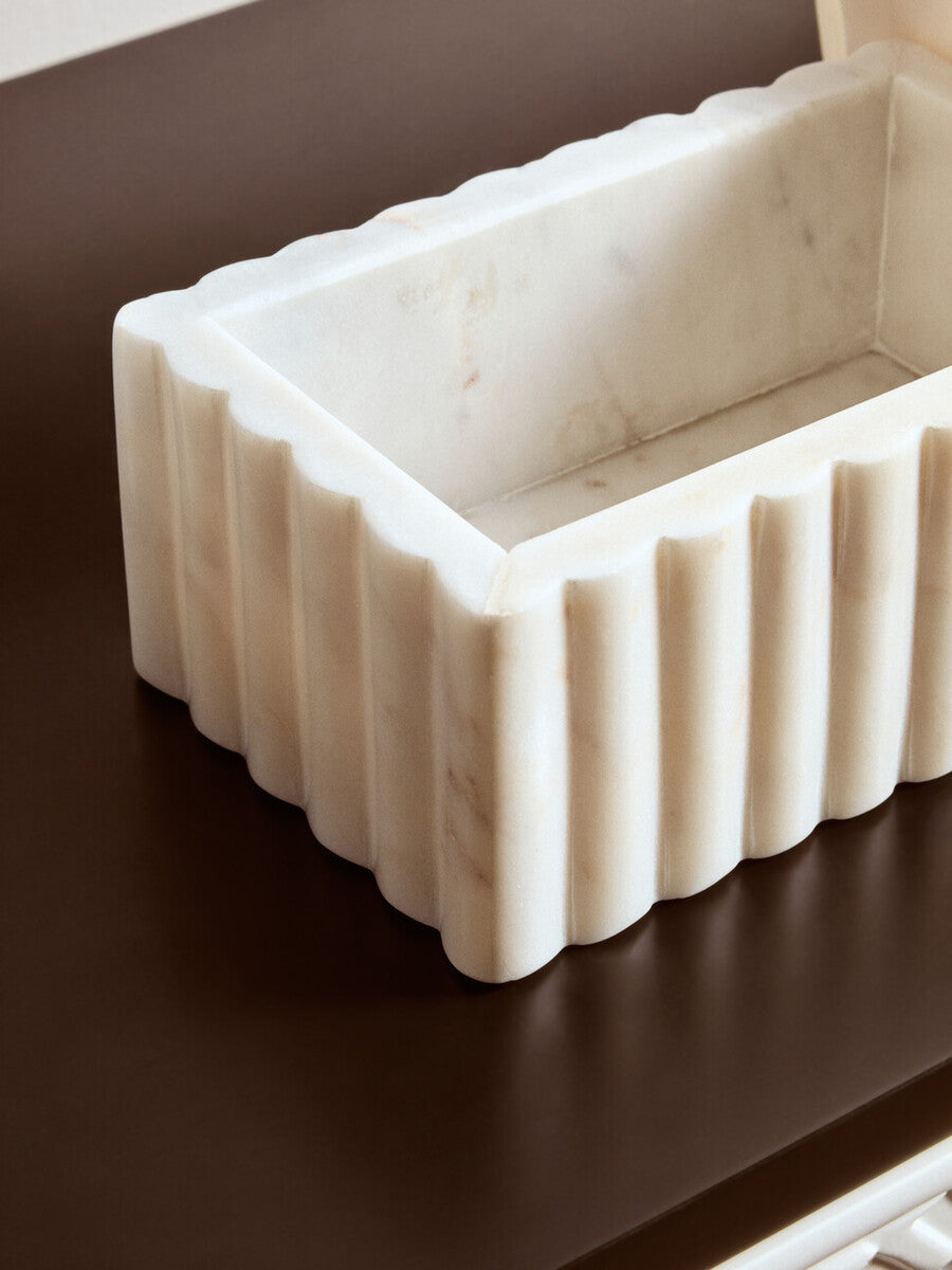 Orsina Savio White Fluted Marble Rectangular Jewelry Storage Box