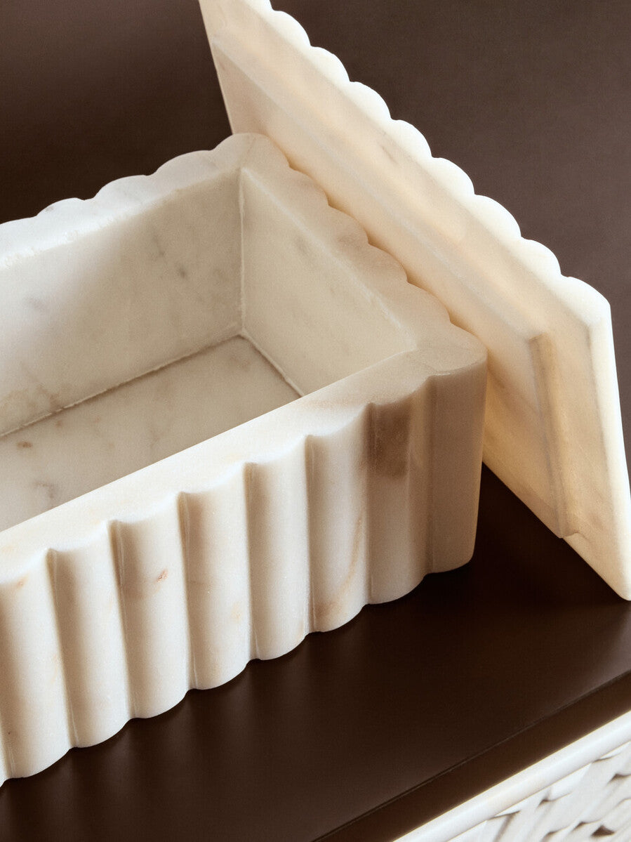 Orsina Savio White Fluted Marble Rectangular Jewelry Storage Box