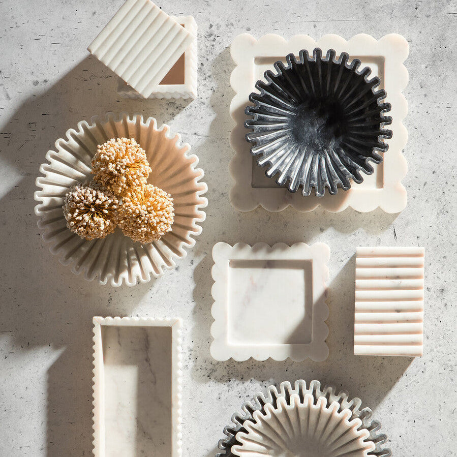 Orsina Savio White Fluted Marble Box – Square Jewelry & Trinket Storage