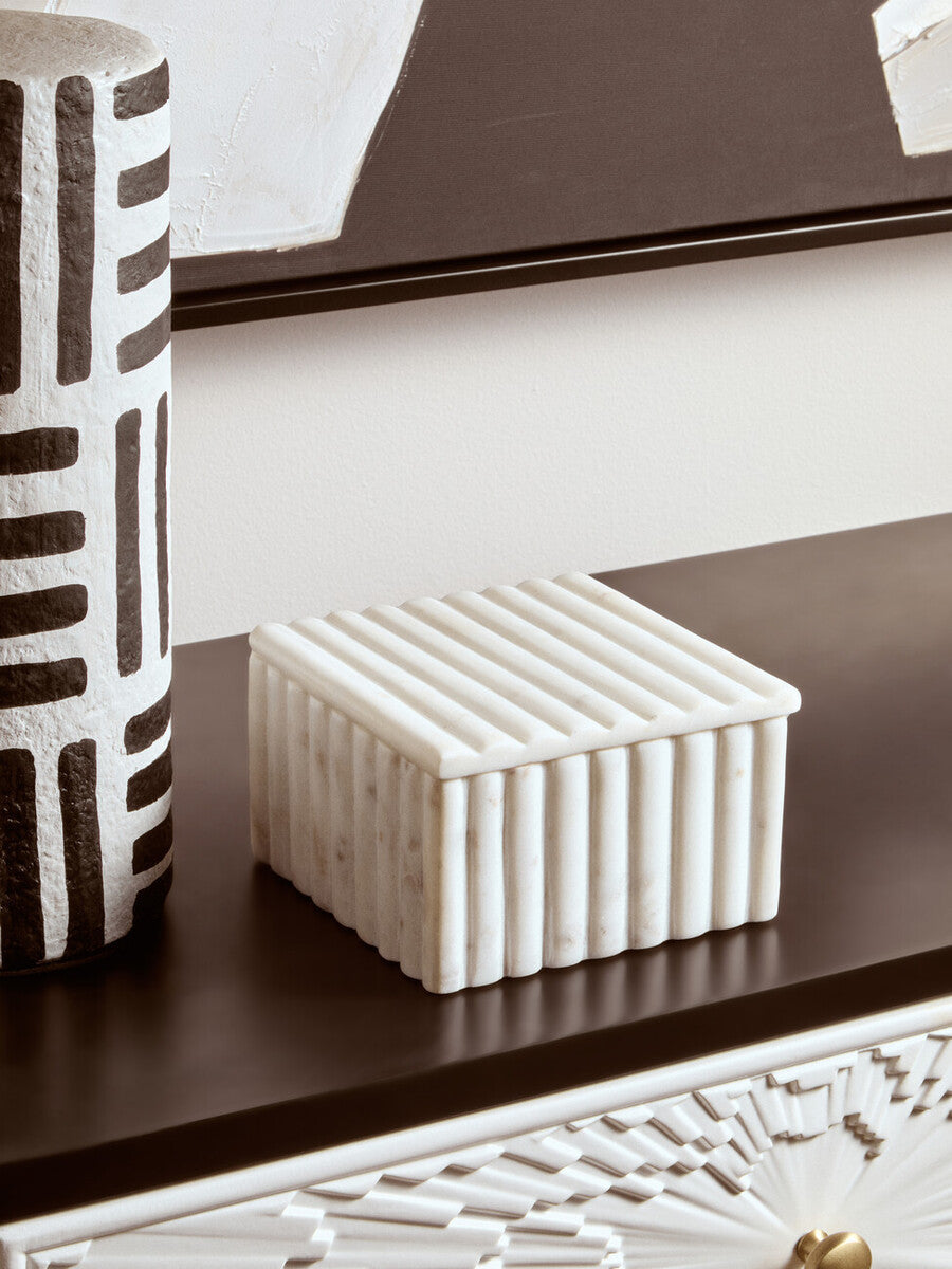 Orsina Savio White Fluted Marble Box – Square Jewelry & Trinket Storage