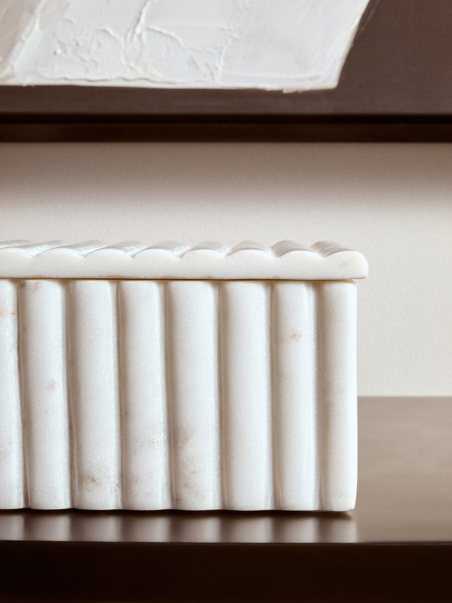 Orsina Savio White Fluted Marble Box – Square Jewelry & Trinket Storage