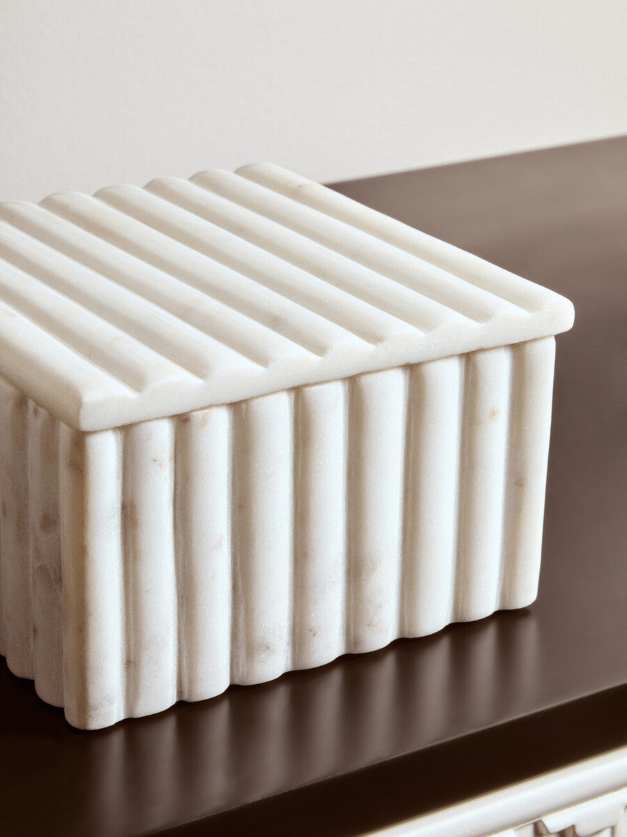 Orsina Savio White Fluted Marble Box – Square Jewelry & Trinket Storage