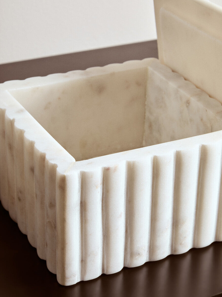Orsina Savio White Fluted Marble Box – Square Jewelry & Trinket Storage