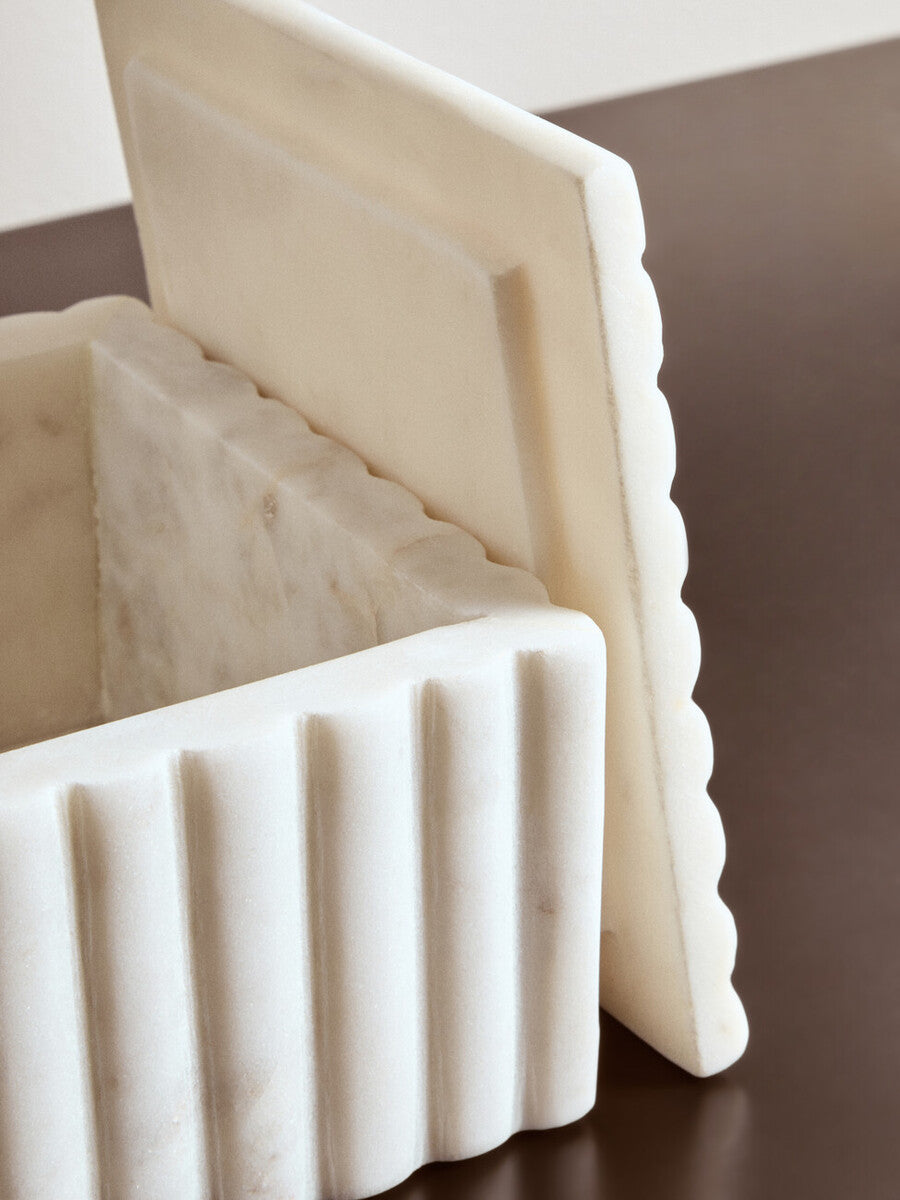 Orsina Savio White Fluted Marble Box – Square Jewelry & Trinket Storage