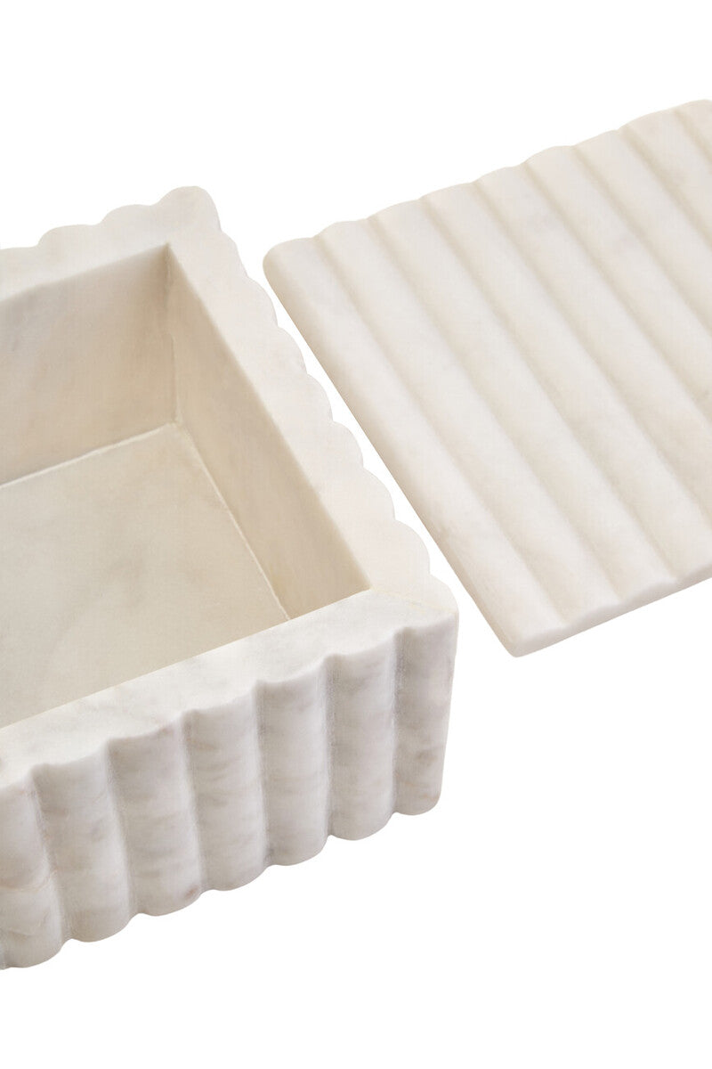 Orsina Savio White Fluted Marble Box – Square Jewelry & Trinket Storage