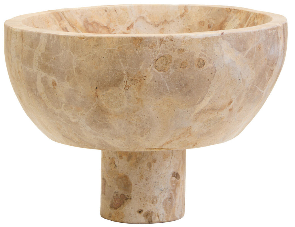 Orsina Santino Chocolate Marble Pedestal Bowl – Brown Stone Centerpiece