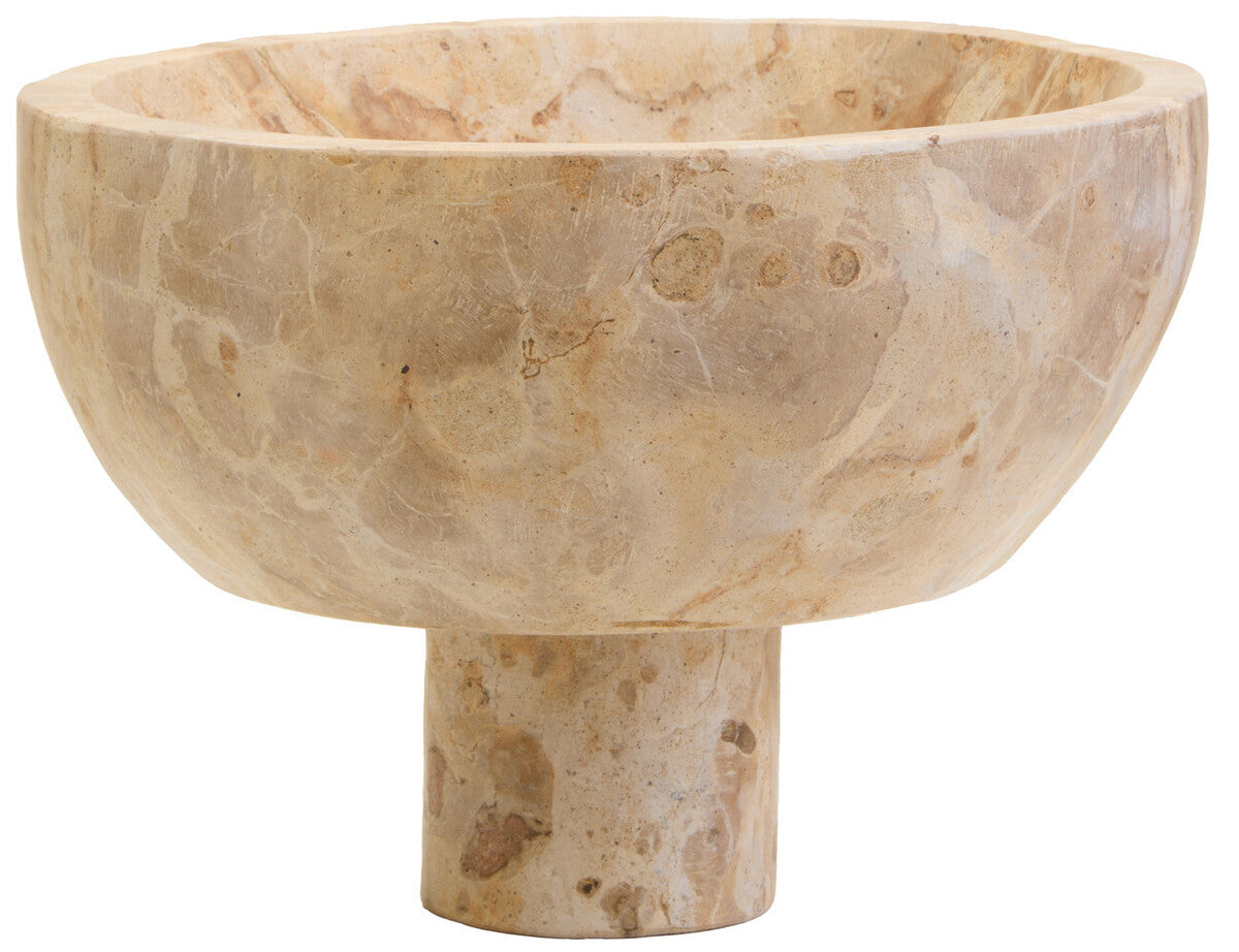 Orsina Santino Chocolate Marble Pedestal Bowl – Brown Stone Centerpiece