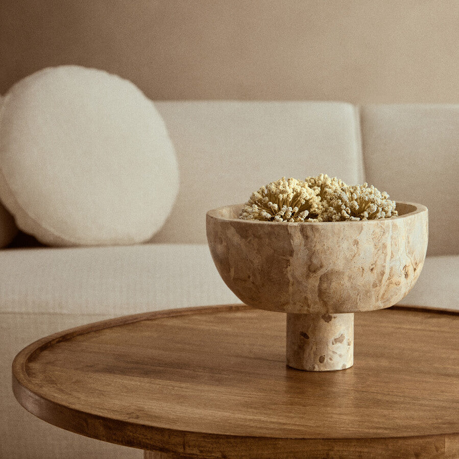 Orsina Santino Chocolate Marble Pedestal Bowl – Brown Stone Centerpiece