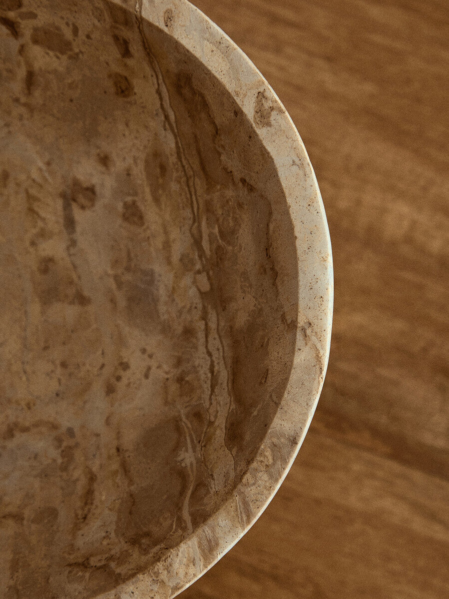 Orsina Santino Chocolate Marble Pedestal Bowl – Brown Stone Centerpiece