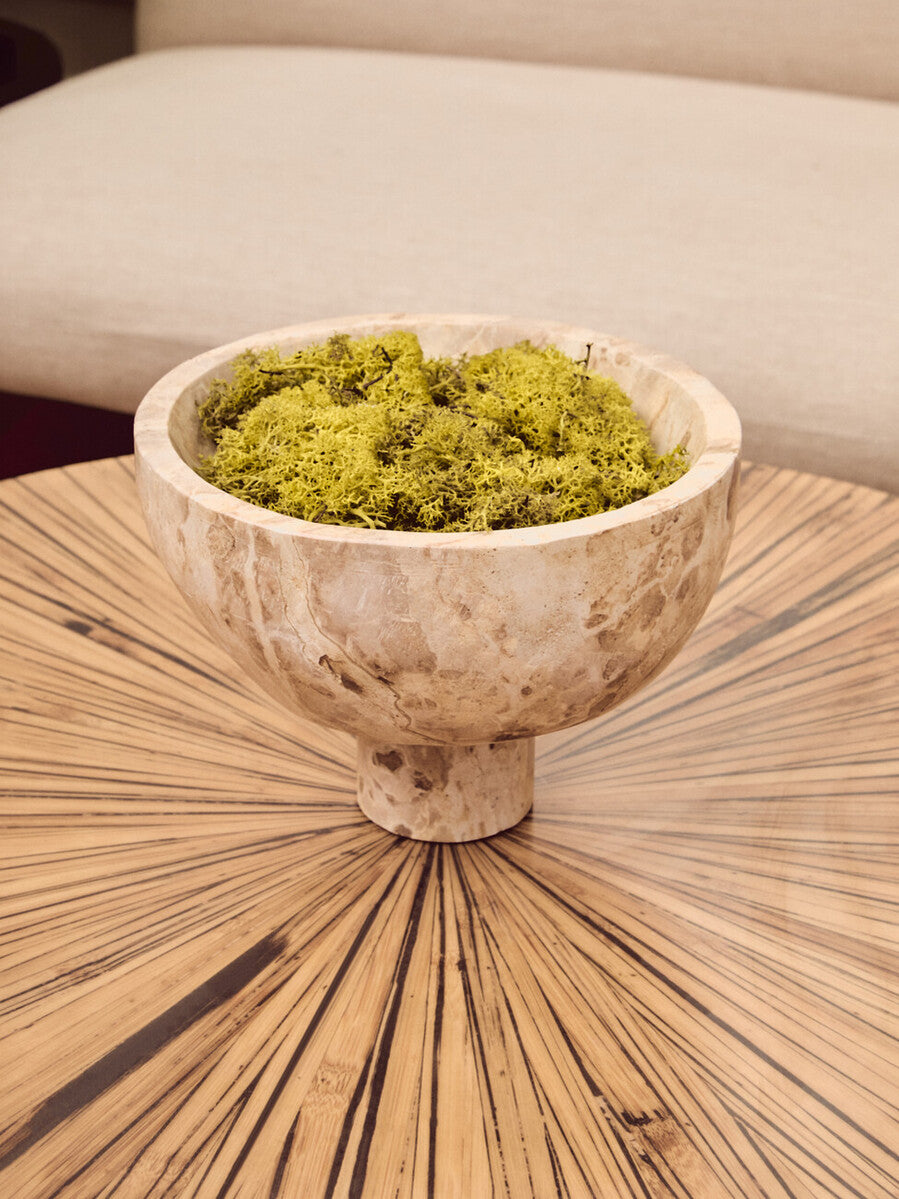 Orsina Santino Chocolate Marble Pedestal Bowl – Brown Stone Centerpiece