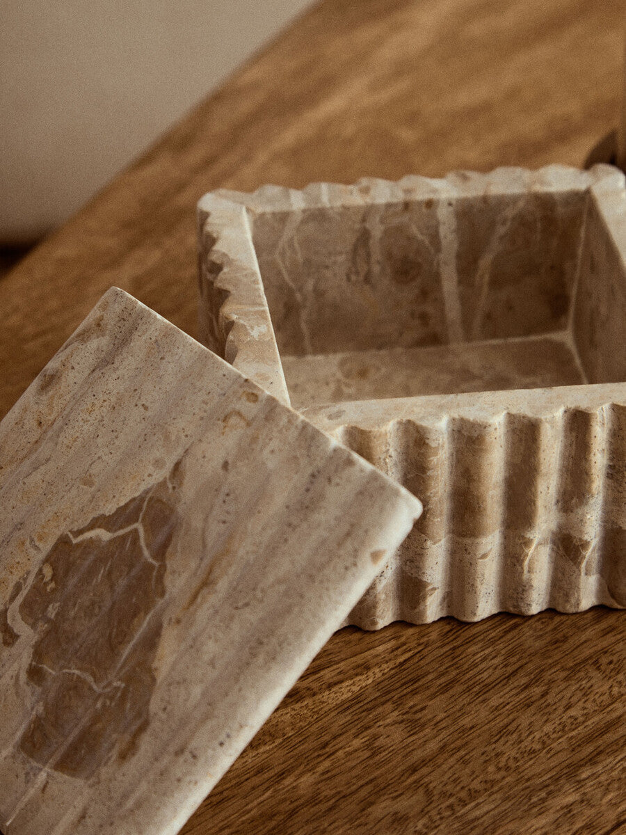 Orsina Santino Chocolate Marble Box – Fluted Square Trinket Storage