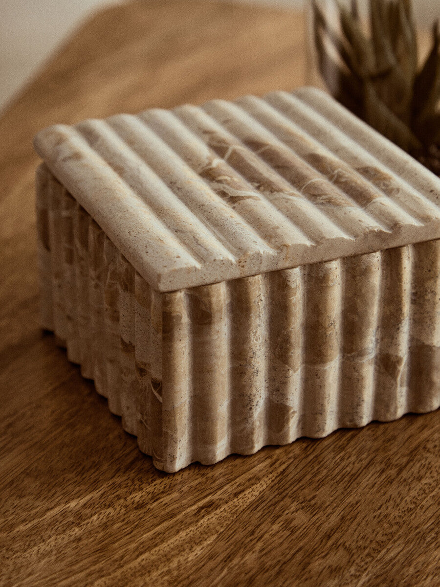 Orsina Santino Chocolate Marble Box – Fluted Square Trinket Storage