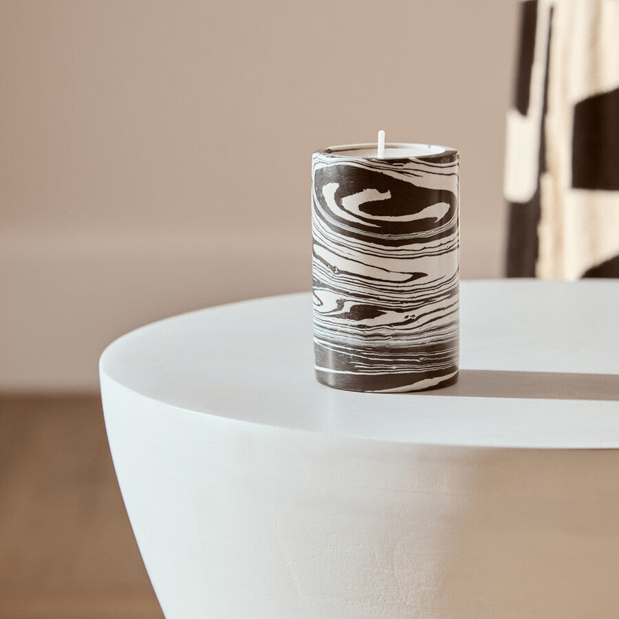 Orsina Helsa Black and White Marble Two-Way Taper and Tealight Holder