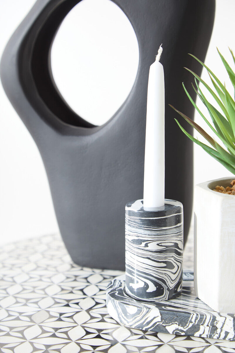 Orsina Helsa Black and White Marble Two-Way Taper and Tealight Holder