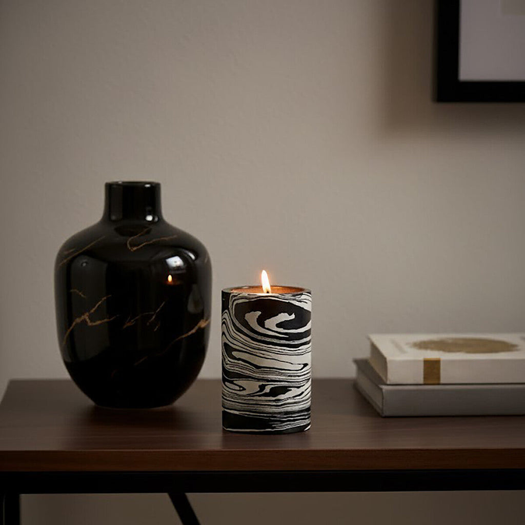 Orsina Helsa Black and White Marble Two-Way Taper and Tealight Holder
