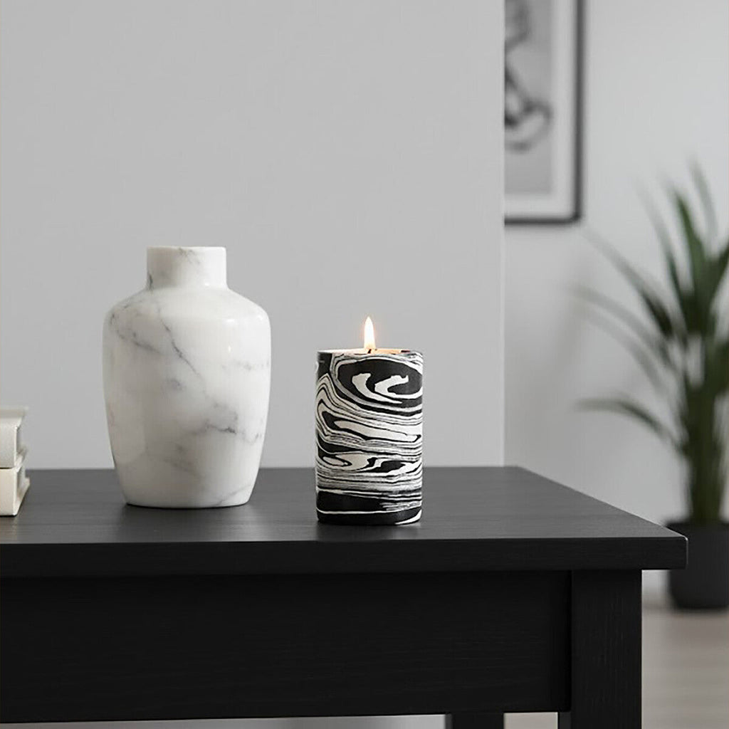 Orsina Helsa Black and White Marble Two-Way Taper and Tealight Holder