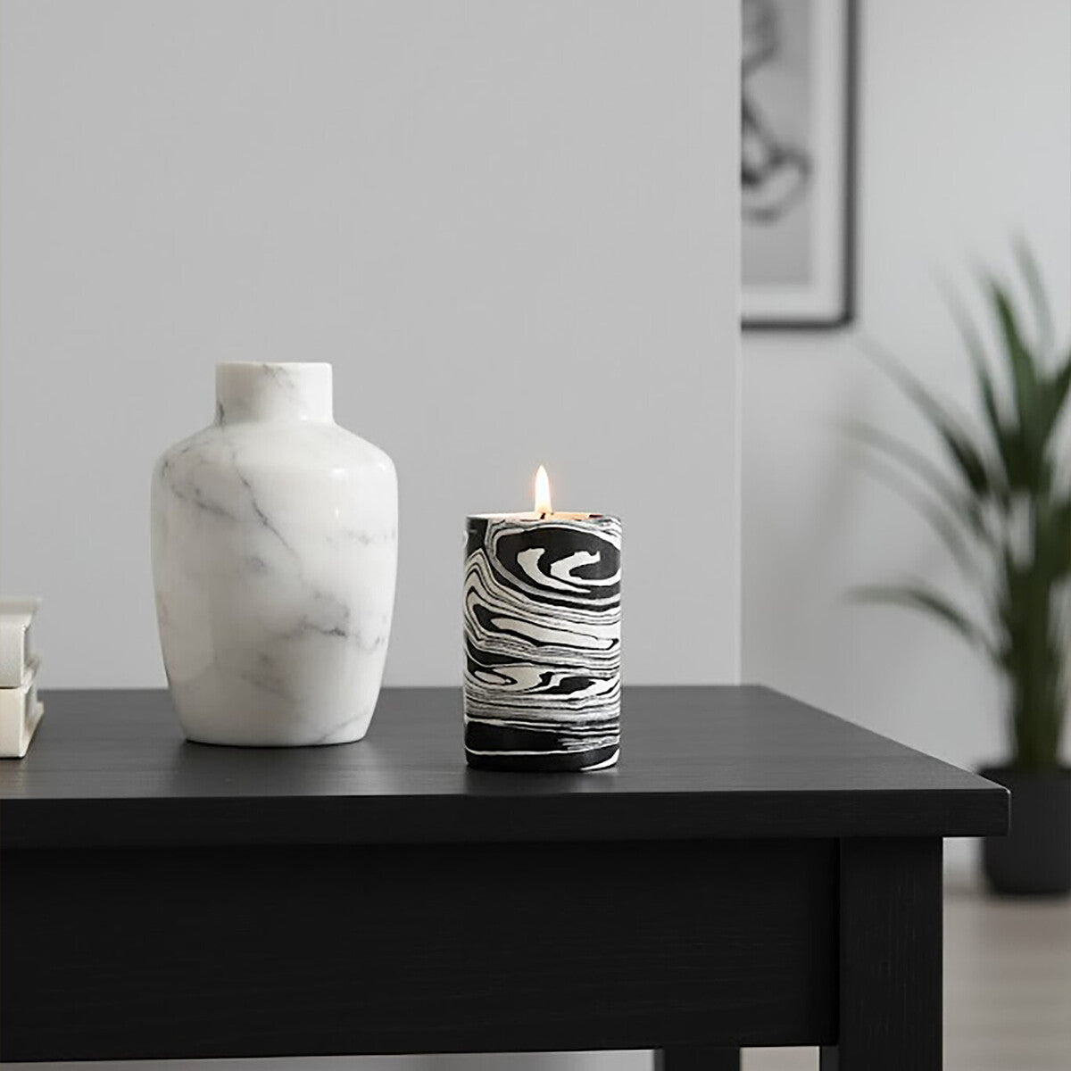 Orsina Helsa Black and White Marble Two-Way Taper and Tealight Holder