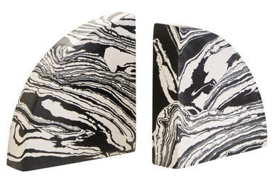 Orsina Helsa Marble Bookends | Black and White Semi-Arch Set of 2