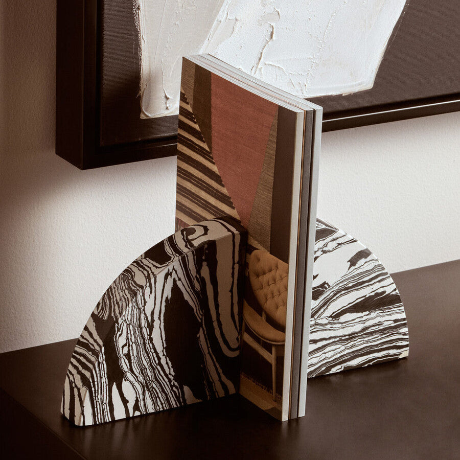 Orsina Helsa Marble Bookends | Black and White Semi-Arch Set of 2