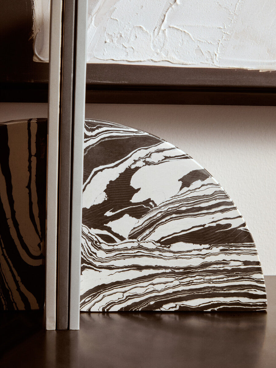 Orsina Helsa Marble Bookends | Black and White Semi-Arch Set of 2