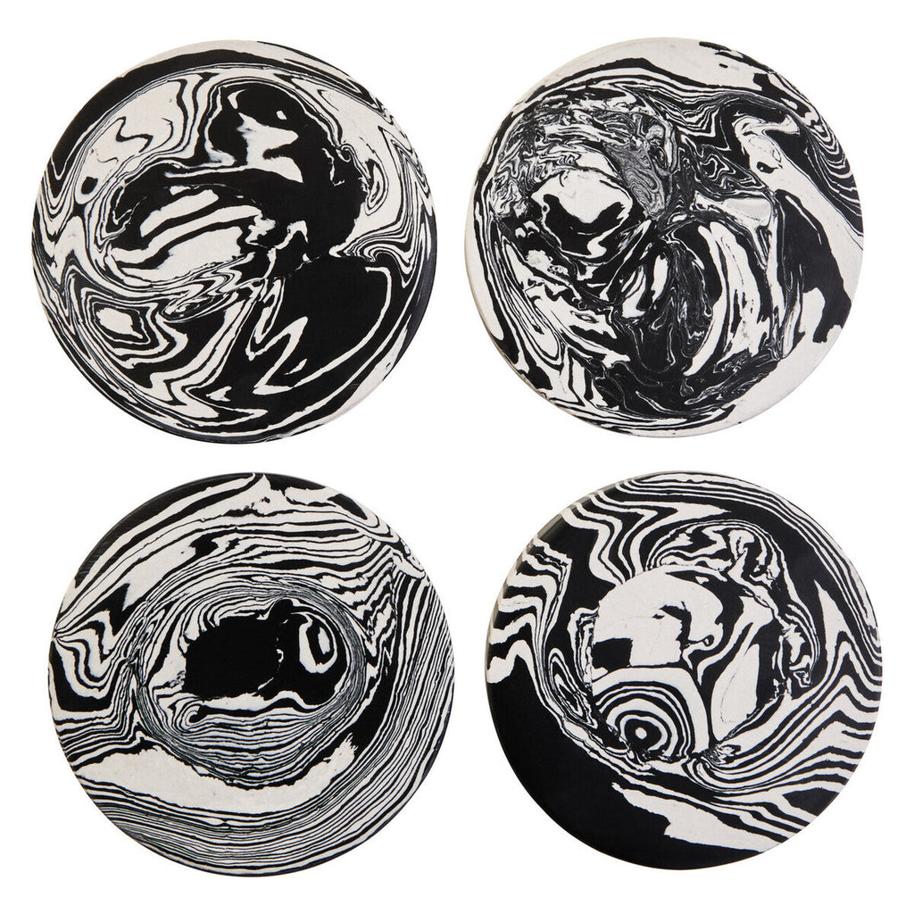 Orsina Helsa Round Marble Coasters – Black and White Stone Set of 4