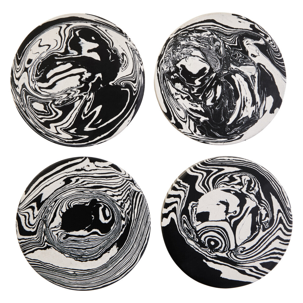 Orsina Helsa Round Marble Coasters – Black and White Stone Set of 4