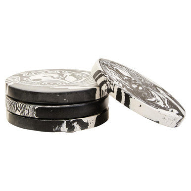Orsina Helsa Round Marble Coasters – Black and White Stone Set of 4