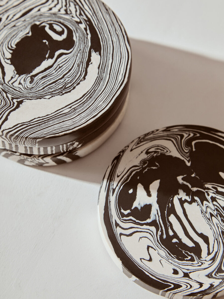 Orsina Helsa Round Marble Coasters – Black and White Stone Set of 4