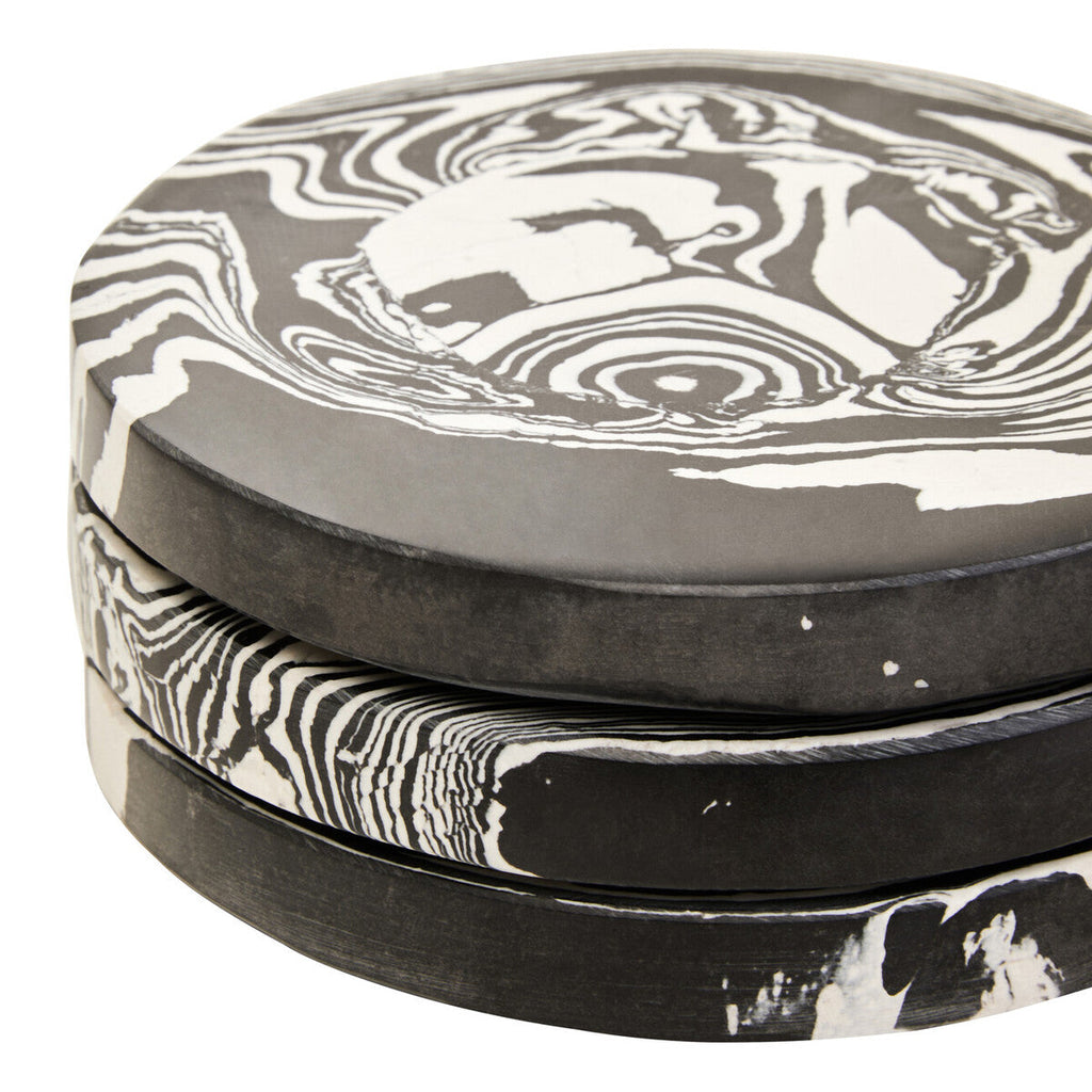 Orsina Helsa Round Marble Coasters – Black and White Stone Set of 4