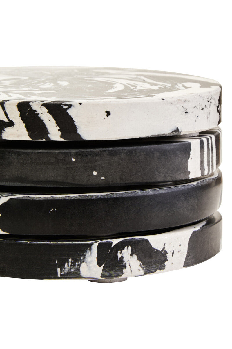 Orsina Helsa Round Marble Coasters – Black and White Stone Set of 4