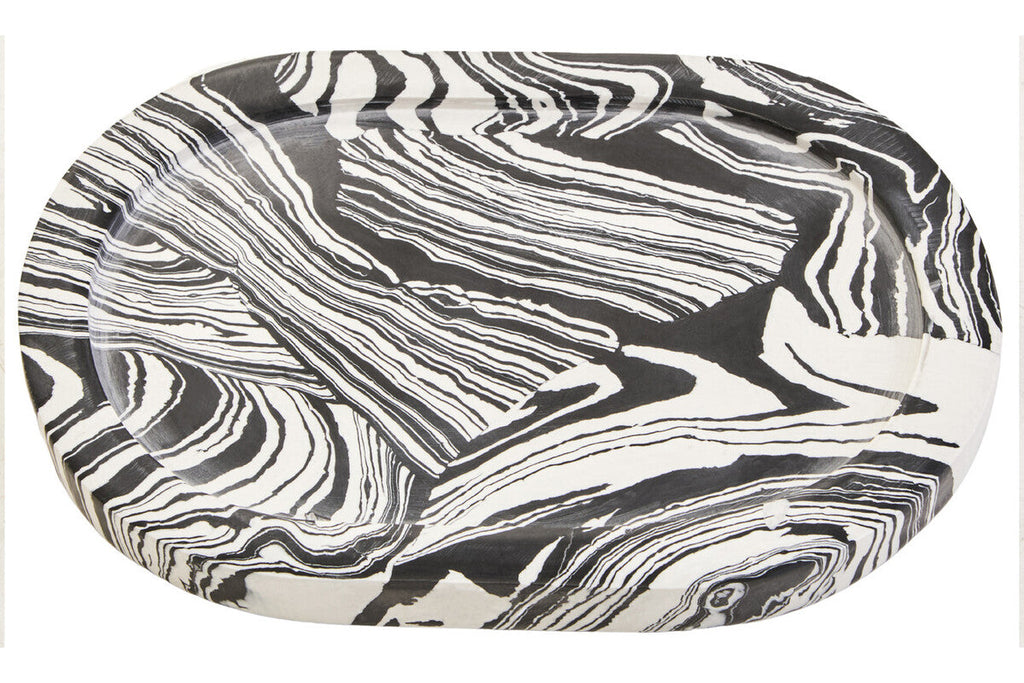 Orsina Helsa Oval Marble Tray – Black and White Modern Vanity Organizer