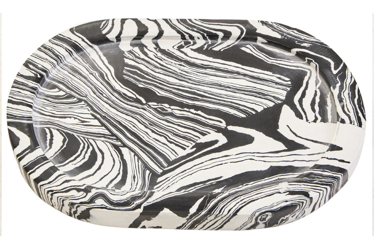 Orsina Helsa Oval Marble Tray – Black and White Modern Vanity Organizer