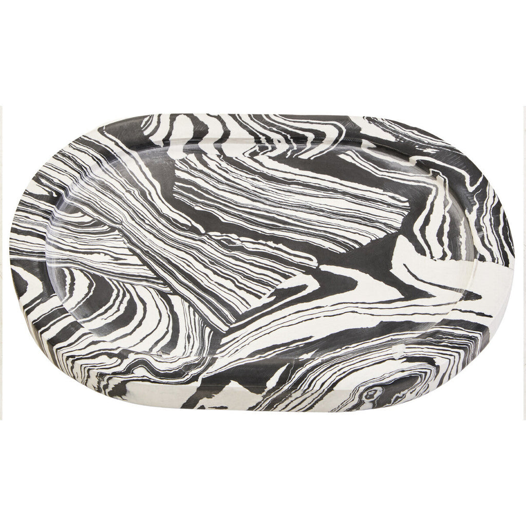 Orsina Helsa Oval Marble Tray – Black and White Modern Vanity Organizer