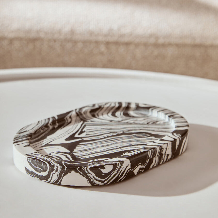 Orsina Helsa Oval Marble Tray – Black and White Modern Vanity Organizer